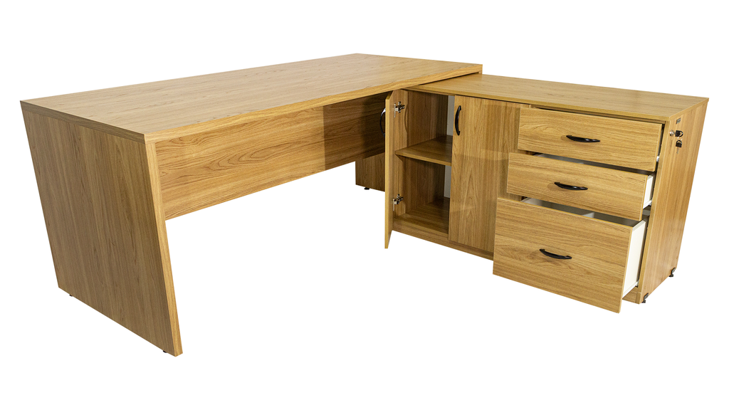ESCRITORIO EJECUTIVO EN L CON MUEBLE DE APOYO INCORPORADO - TIPO 2